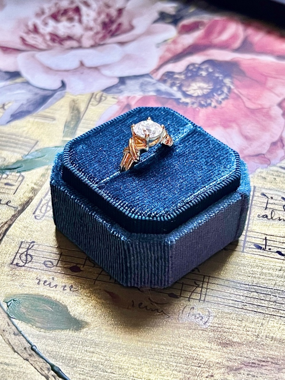 Gold Plated Engagement Ring with Clear Moissanite 2.0K Center Stone - Adjustable